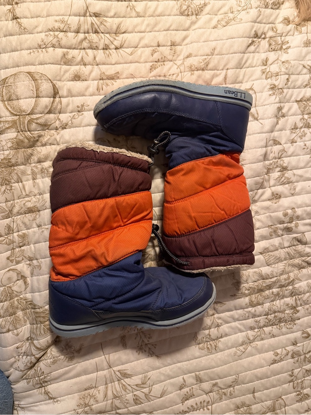 L.L. Bean Kids Blue, Orange & Brown Quilted Winter boots